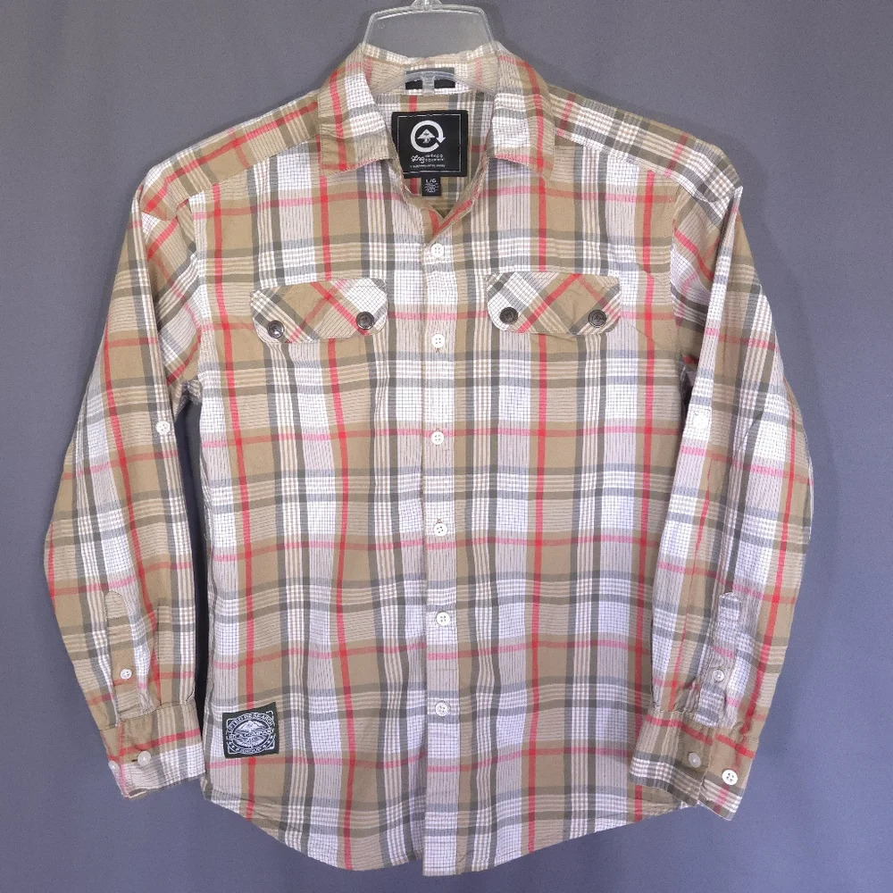Lrg Clothing Equipment Plaid Button Down Shirt Men's Size Large Roll Tab Sleeves